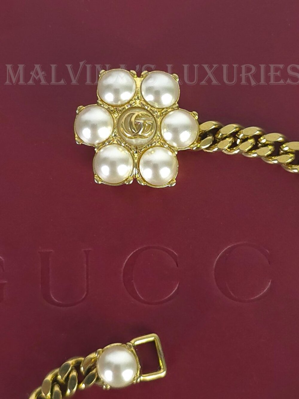 GUCCI BRACELET INTERLOCKING GG LOGO FAUX PEARL GOLD TONE CHAIN sz S SMALL - Picture 5 of 17